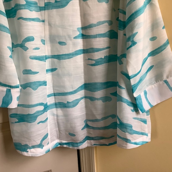 Truth + Style Woven Jacquard A-Line Jacket Topper White Aqua SZ L - Picture 11 of 16